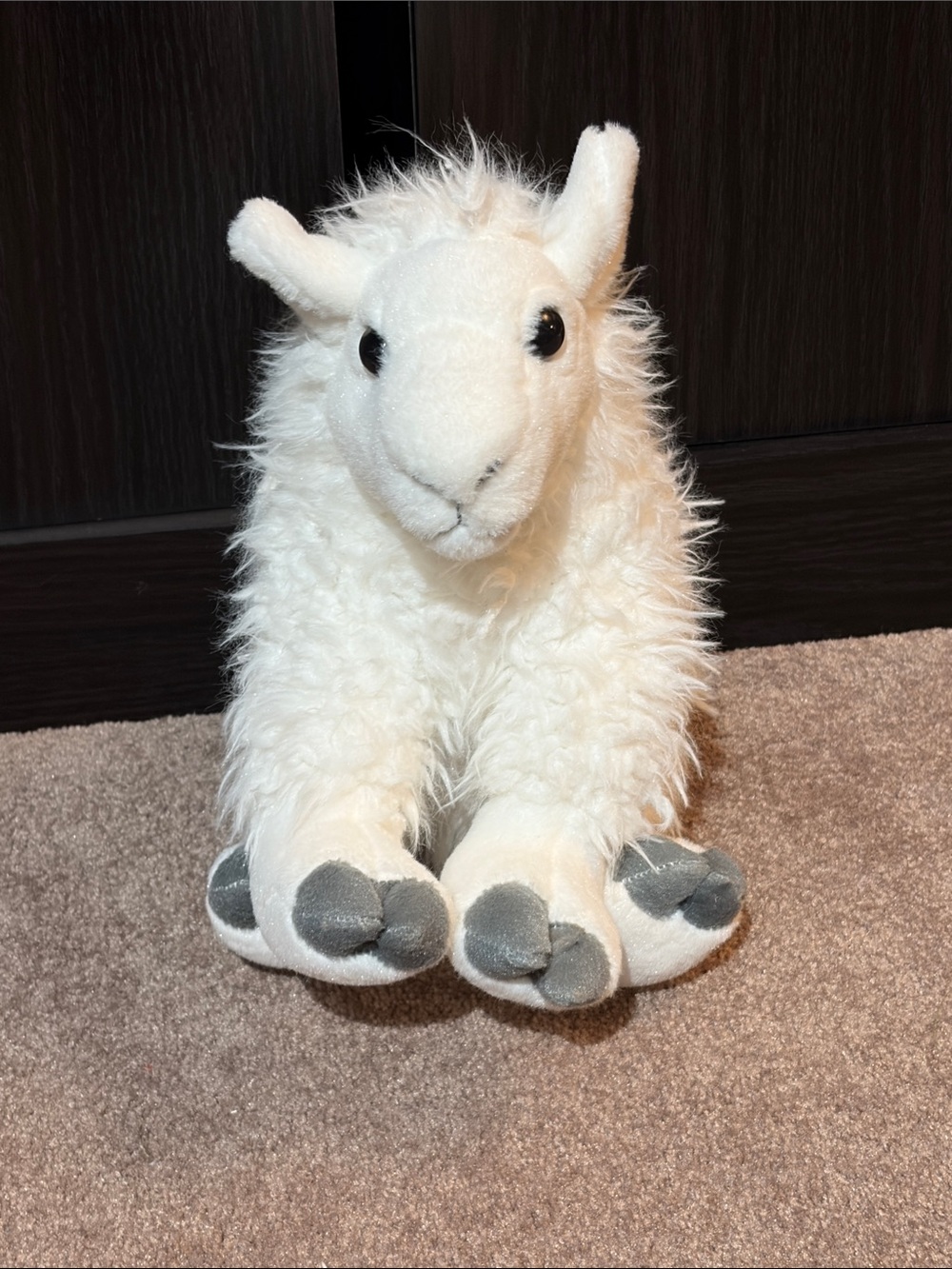 White Plush Lamb Stuffed Animal with Gray Hooves